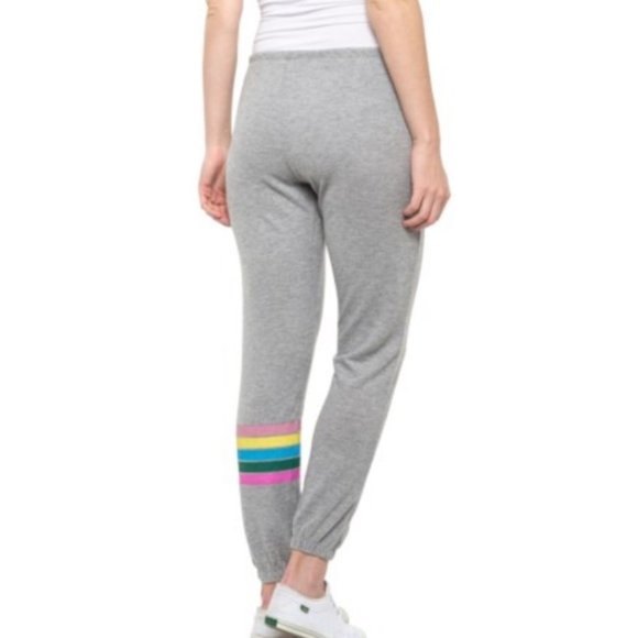🆕Anthro Chaser LOVE Rainbow Stripe Jogger Pants - Picture 3 of 6
